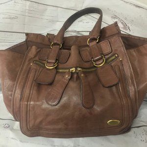 Chloe Bay Leather Tote Bag Brown XL Authentic